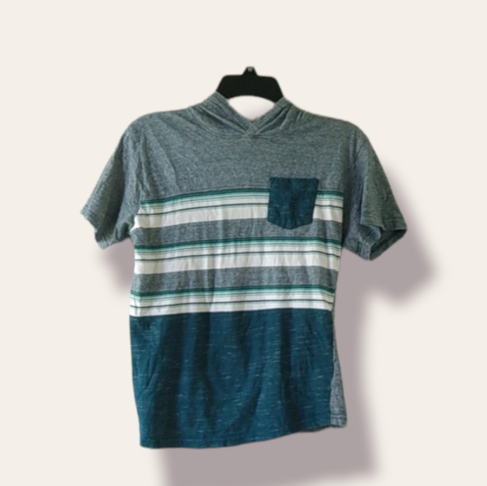 Kids Casual Striped Kangaroo Pocket hooded T-Shirt